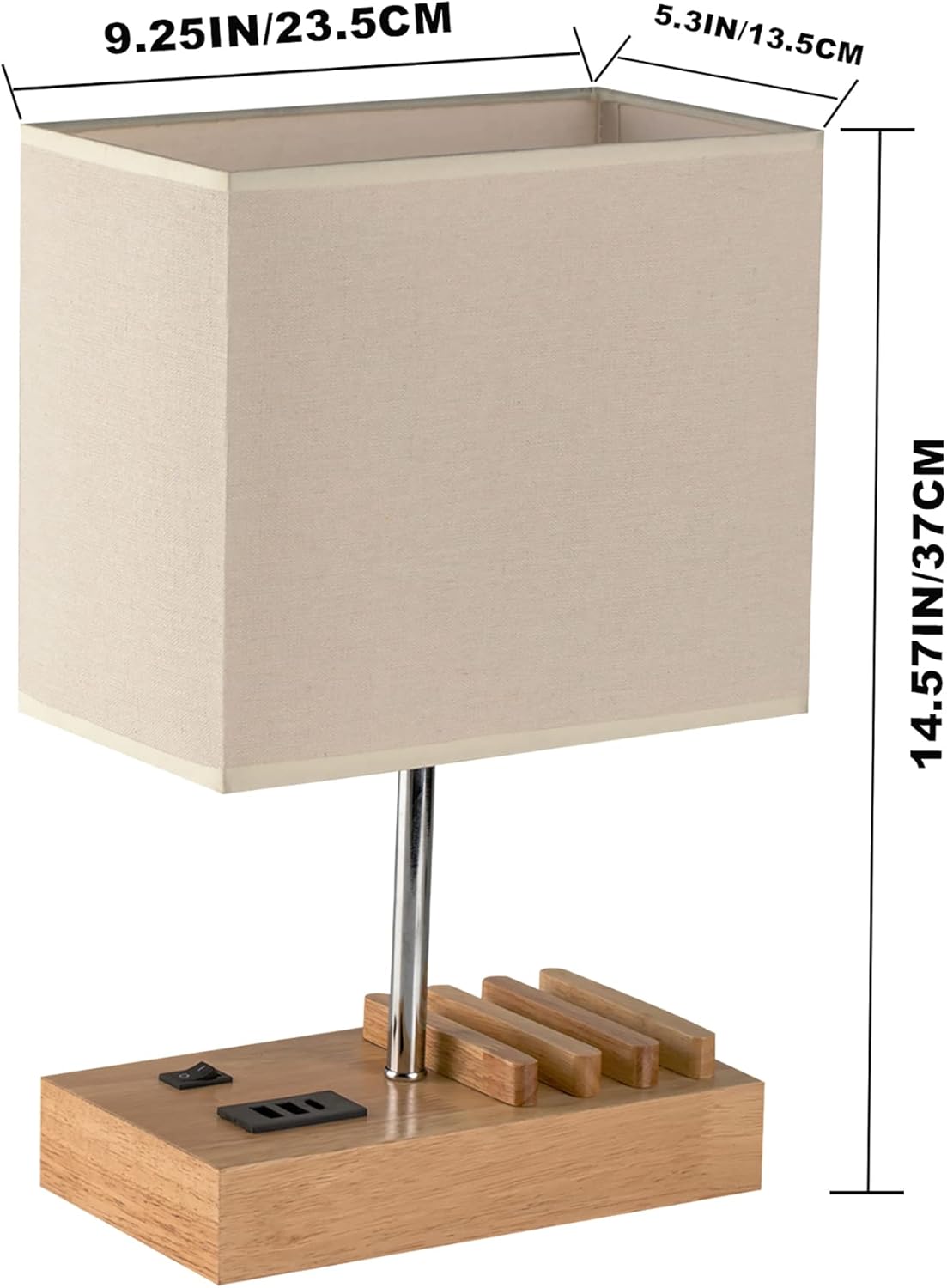 Briever USB Bedside Table Lamp - Desk Lamp with 3 USB Charging Ports and Phone Charge Dock, Wood Charging Station and Organizer