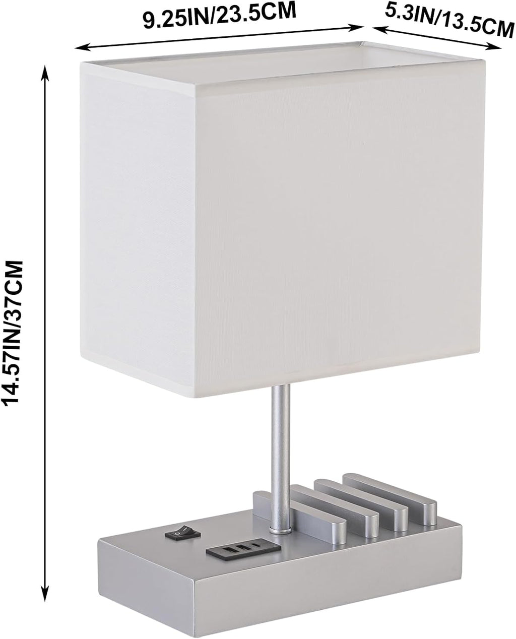 Briever USB Bedside Table Lamp - Desk Lamp with 3 USB Charging Ports and Phone Charge Dock, Wood Charging Station and Organizer