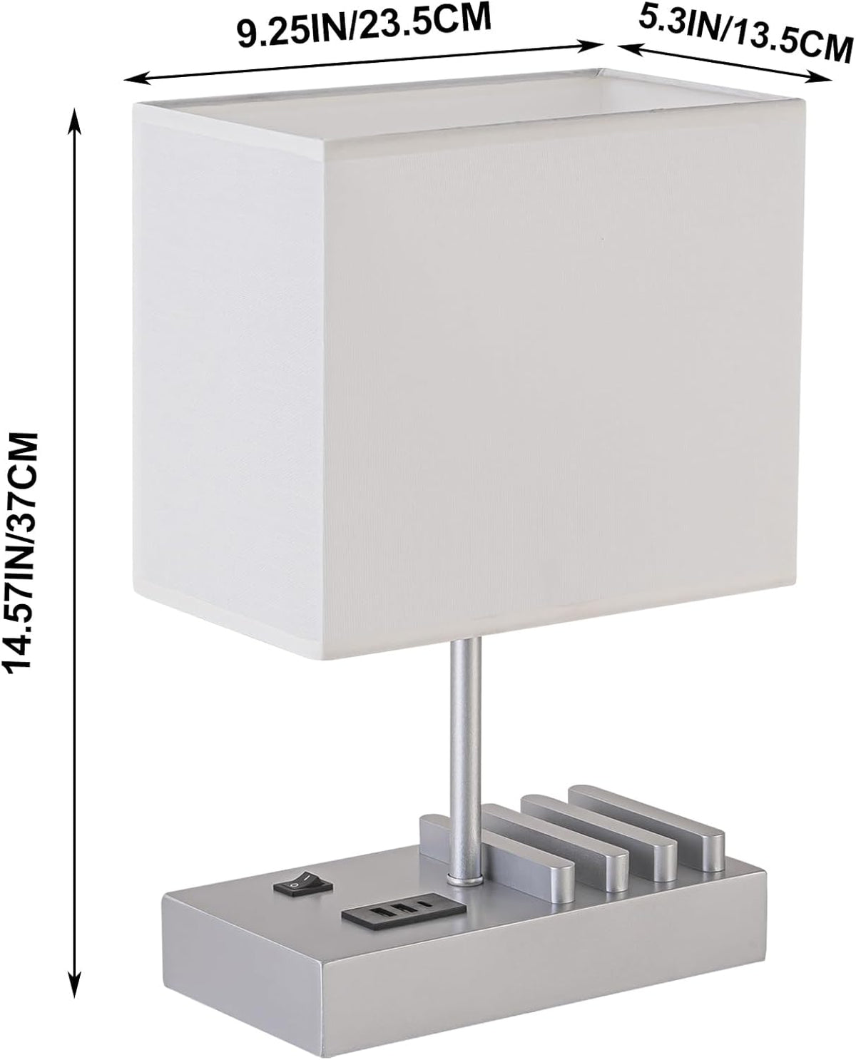 Briever USB Bedside Table Lamp - Desk Lamp with 3 USB Charging Ports and Phone Charge Dock, Wood Charging Station and Organizer