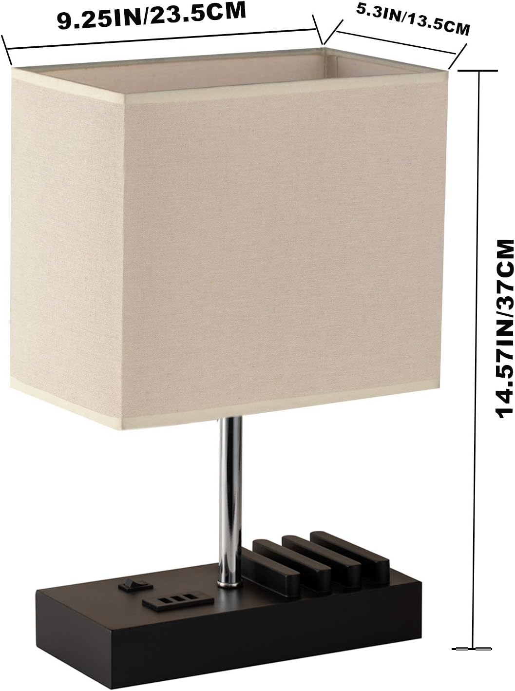 Briever USB Bedside Table Lamp - Desk Lamp with 3 USB Charging Ports and Phone Charge Dock, Wood Charging Station and Organizer