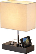 Briever USB Bedside Table Lamp - Desk Lamp with 3 USB Charging Ports and Phone Charge Dock, Wood Charging Station and Organizer