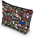 LEVLO Japan Travel Pouch Bag - Japan Souvenir Gift, Japan Theme Zipper Pouch, Japanese Trip Gift (Black)