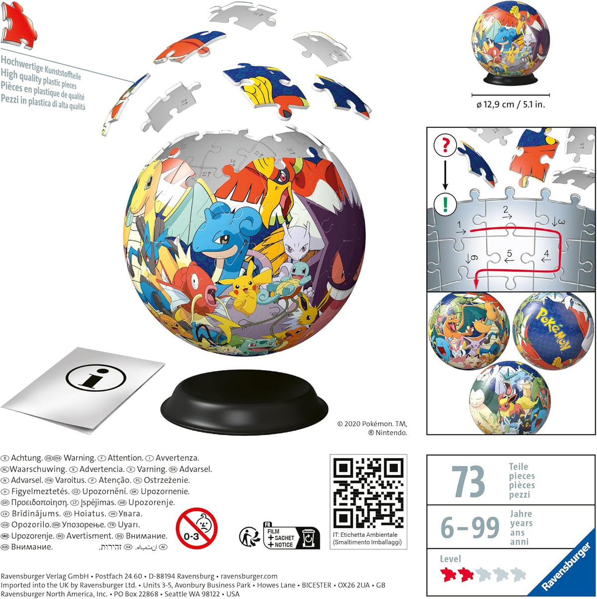 Ravensburger Pokémon 3D Jigsaw Puzzle Ball - 72 Pieces, No Glue Required, Ages 6+