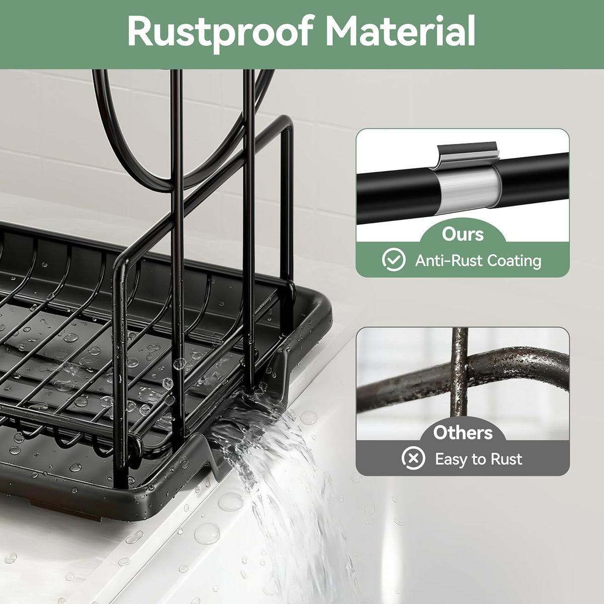 niffgaff 2-Tier Black Dish Drying Rack - Stainless Steel Dish Drainer with Drip Tray, Utensil Holder & Cup Holder