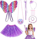 GSrenyu 8 Pcs Fairy Costume Set for Girls - Butterfly Costume with Wings, Unicorn Tutu Dress-Up Set