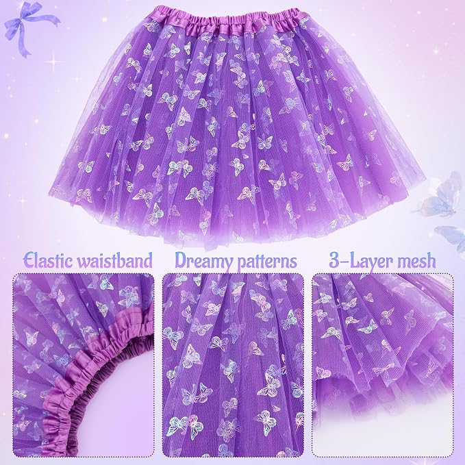 GSrenyu 8 Pcs Fairy Costume Set for Girls - Butterfly Costume with Wings, Unicorn Tutu Dress-Up Set